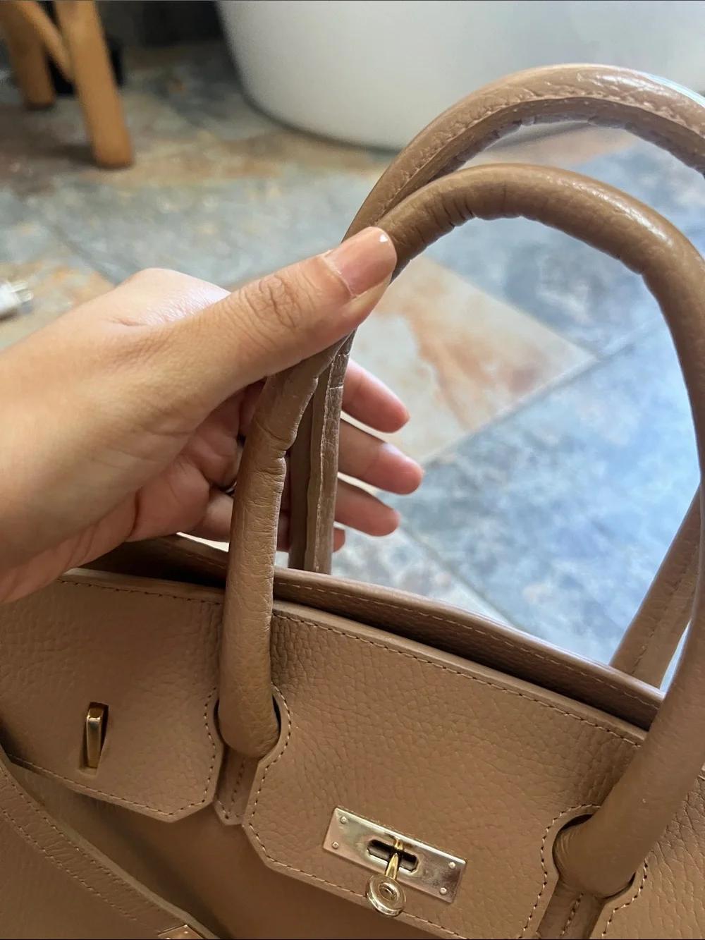 Classic Top-Handle Leather Satchel in tan